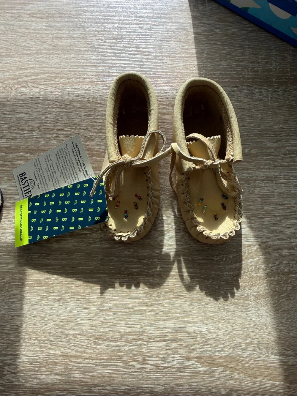 Kids Tan Bastien Moccasin Shoes with Bead Embellishments size 6